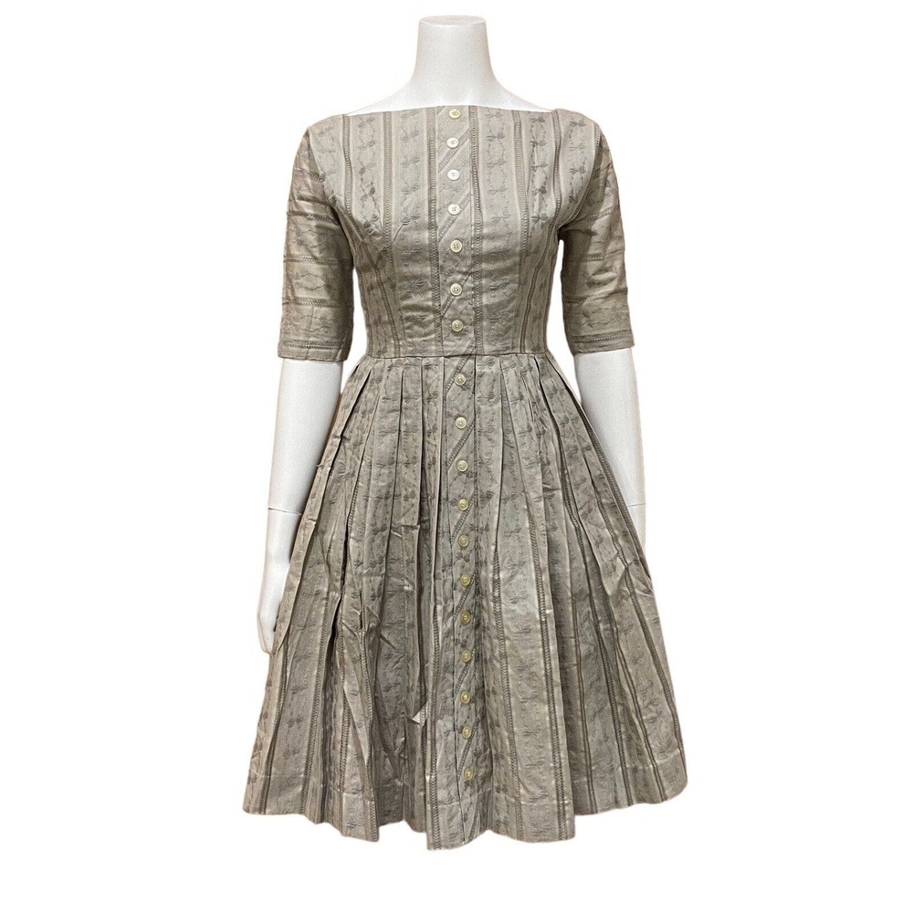 Vintage Gray A-line Embroidered Tea Dress Size 7